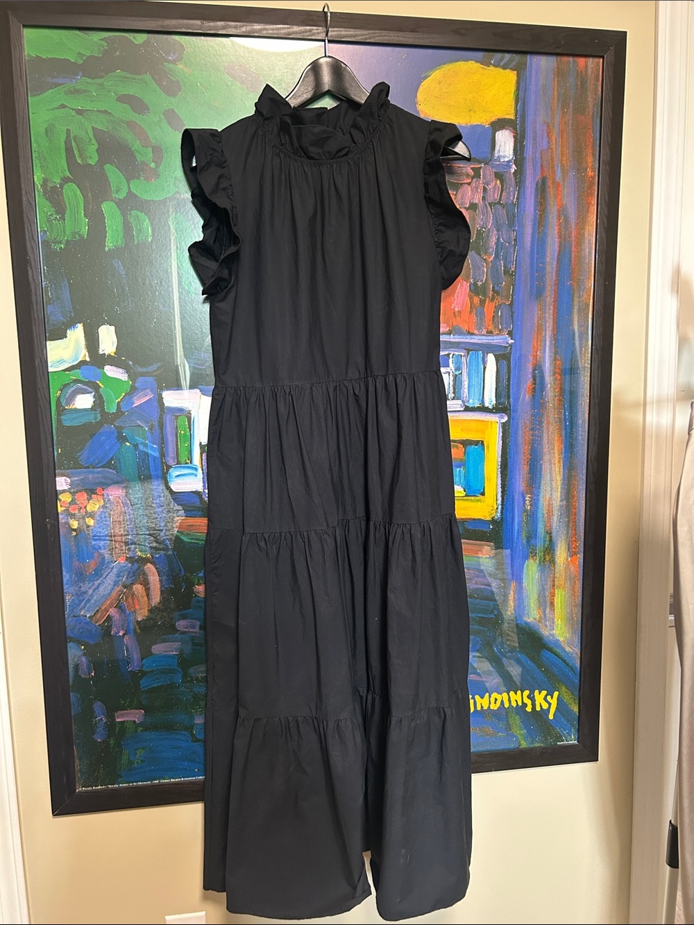 Black Ruffle Sleeve Tiered Midi Dress - Chepe - Italy 100% Cotton